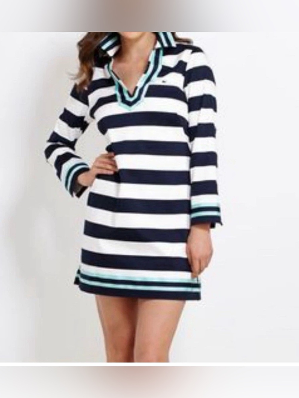 Vineyard Vines Collared Polo Shirt Dress Womens Size 10 Blue White Stripe